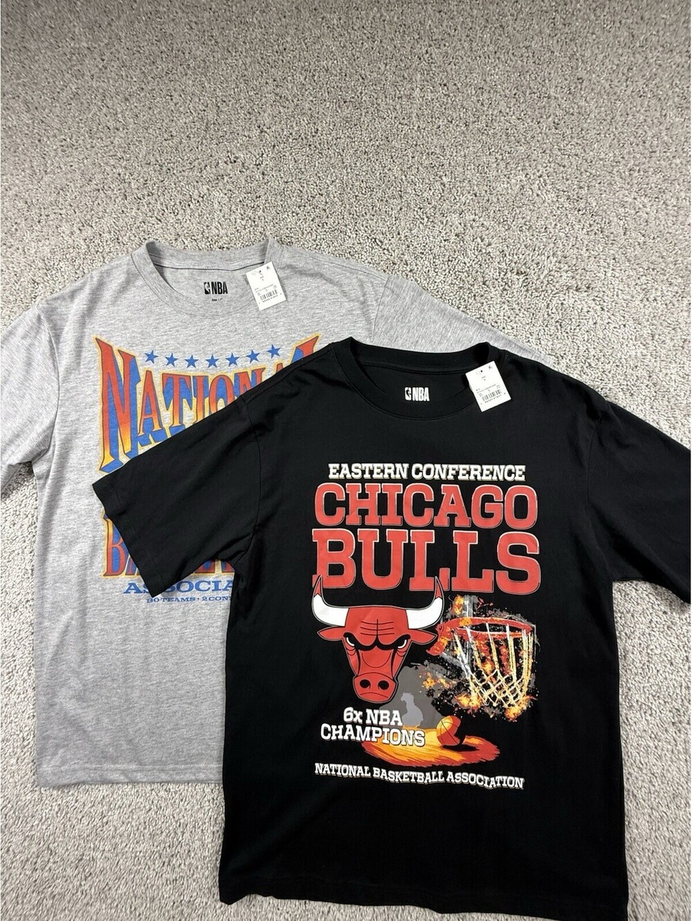 NWT NBA Chicago Bulls 2 Pack T Shirts Size Small Black and Gray